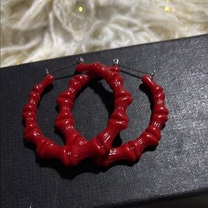 Red Bamboo Hoop Earrings
